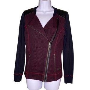 Harley Davidson Moto Red Black Tweed Zip Faux Leather Metal Hardware Jacket S